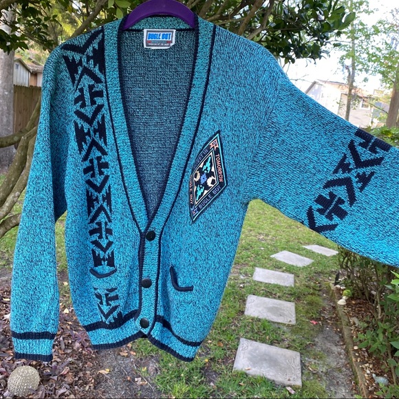 Vintage Bugle Boy 3 Button Front Teal Cardigan - Picture 8 of 8